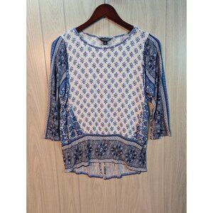 Lucky Brand Top Womens Small Blue Sheer Long Sleeve BOHO Peasant Paisley Blouse